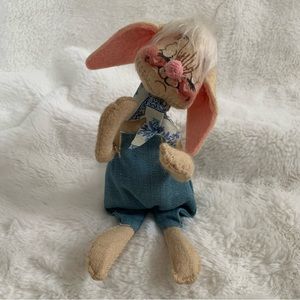 Vintage Annalee Beige Bunny Doll Blue Jumper Floral Neckerchief